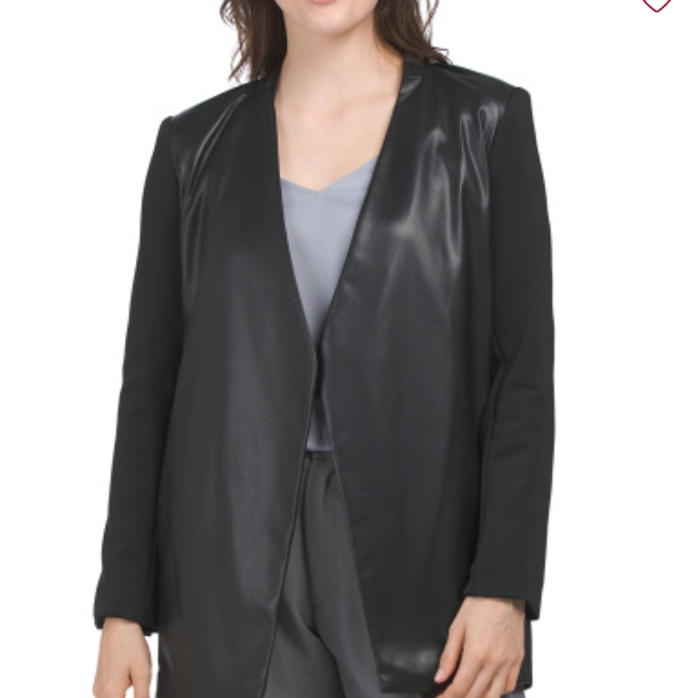 Calvin Klein NWT  Women's Black Faux Leather Open Front Jacket